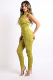 Track Zipper Ruched Jumpsuit Ruffle Dress Bodycon Jumpsuit CHARTREUSE