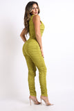 Track Zipper Ruched Jumpsuit Ruffle Dress Bodycon Jumpsuit CHARTREUSE